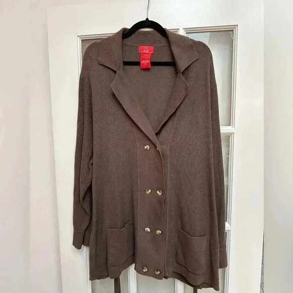 O Oscar De La Renta Women’s Brown Waffle Knit Button Cardigan Designer Plus 3X - Picture 14 of 14